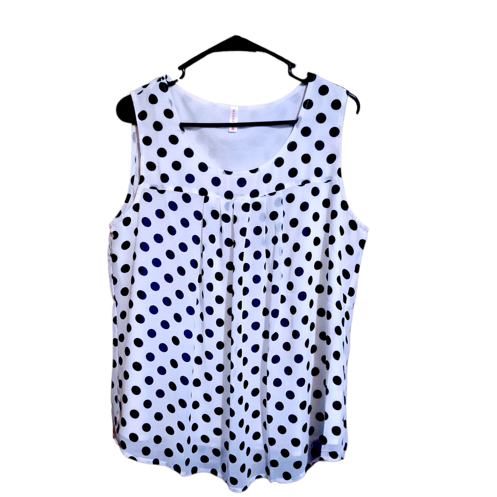 Black and White Sleeveless Pleated Blouse
